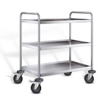 Stainless steel serving trolley with 3 shelves