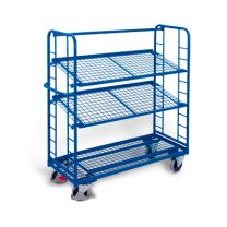 Shelf trolley with 3 mesh shelves
