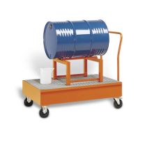 Auffangwanne lackiert, fahrbar mit Gitterrost für 2x200 l Fass