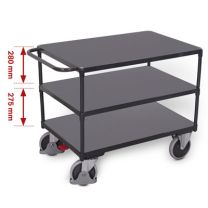Schwerer Tischwagen VARIOfit® mit 3 Ladeflächen, RAL 7016