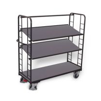 VARIOfit shelf trolley with 3 inclinable wooden shelves, RAL 7016