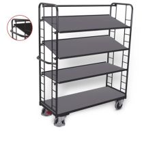 VARIOfit shelf trolley with 4 inclinable wooden shelves, RAL 7016