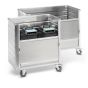Transport trolley, lowerable, removable or cropped longitudinal wall