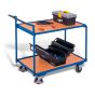 Table trolley with 2 load surfaces and dead man‘s brake