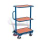 Small order-picking trolley with 3 wooden shelves