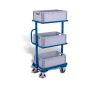 Small order-picking trolley with 3 plastic crates