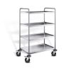 Stainless steel serving trolley with 4 shelves