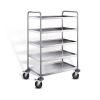 Stainless steel serving trolley with 5 shelves