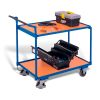 Table trolley with 2 load surfaces and dead man‘s brake