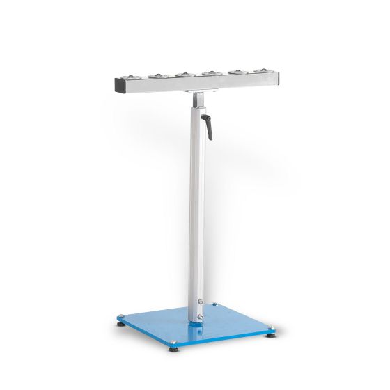 Material support stand with roller conveyor