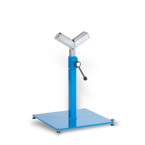 Material support stand V-fork with support rollers