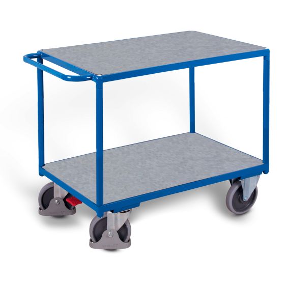 Heavy-duty table trolley with 2 load surfaces covered with galvanised sheet