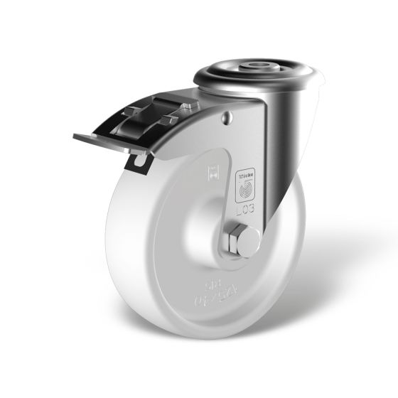 Container swivel castorswith bolt hole and back stop (FSTF) wheel type PP