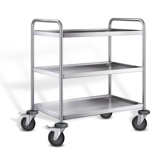 Stainless steel serving trolley with 3 shelves