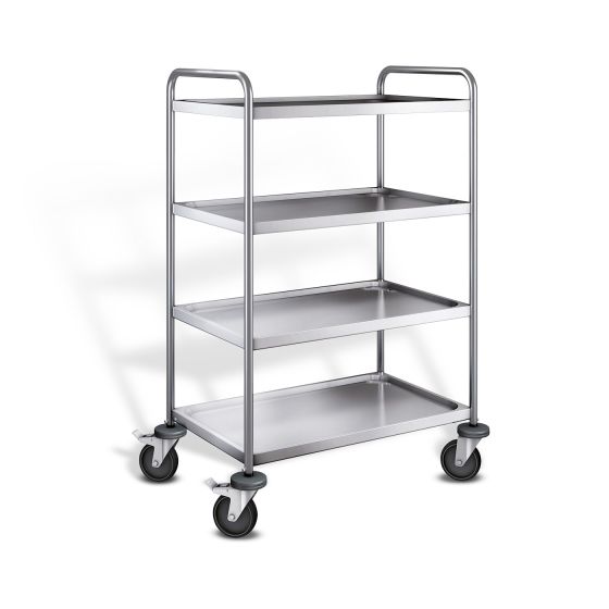 Stainless steel serving trolley with 4 shelves