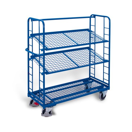 Shelf trolley with 3 mesh shelves