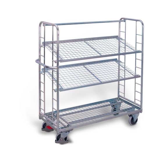 Shelf trolley with 3 mesh shelves, galvanised