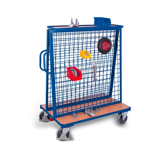 Workpiece trolley with top shelf