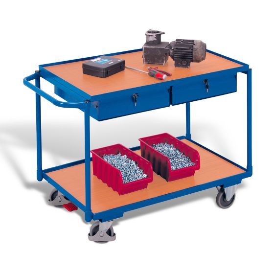 Table trolley with 2 load surfaces and 2 drawers