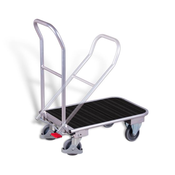 Aluminium folding pushbar trolley with grooved rubber mat