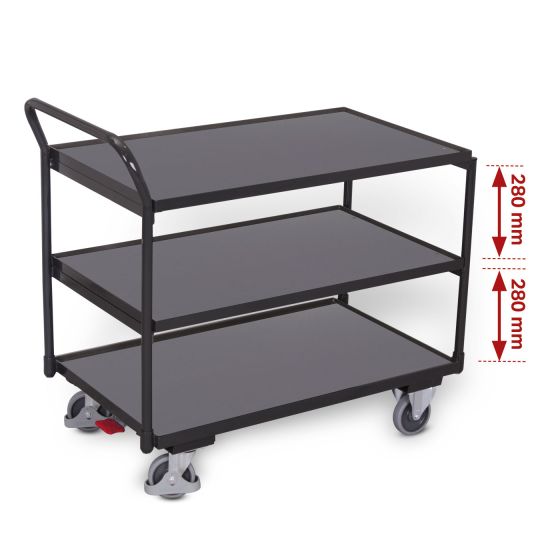 Leichter Tischwagen VARIOfit® mit 3 Ladeflächen, RAL 7016