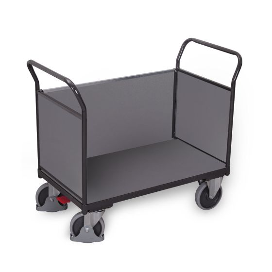 Triple wall trolley with wood, RAL 7016