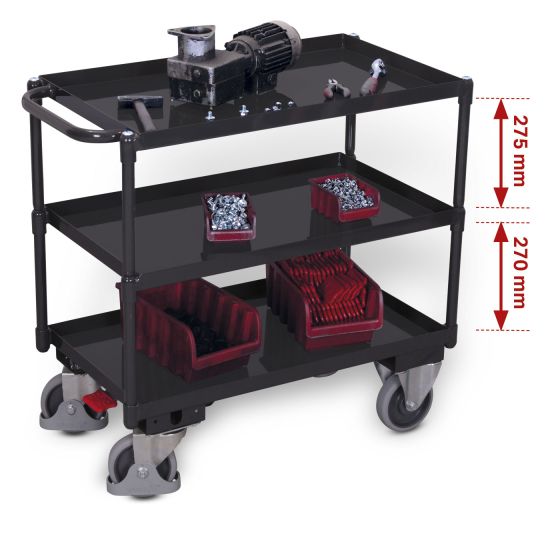  Heavy table trolley with 3 loading areas, RAL 7016