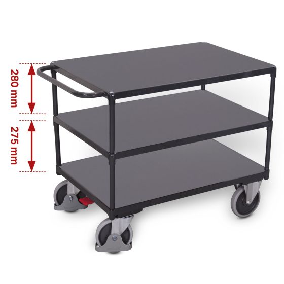 Schwerer Tischwagen VARIOfit® mit 3 Ladeflächen, RAL 7016