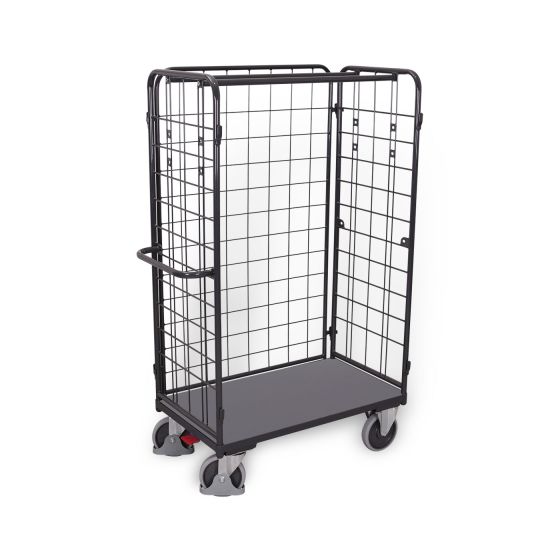 VARIOfit three-walled parcel trolley, high, RAL 7016