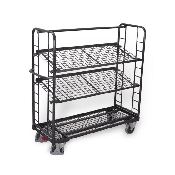 VARIOfit Etagenwagen mit 3 Drahtgitterböden, RAL 7016