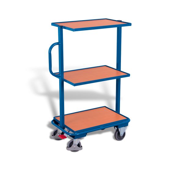 Small order-picking trolley with 3 wooden shelves